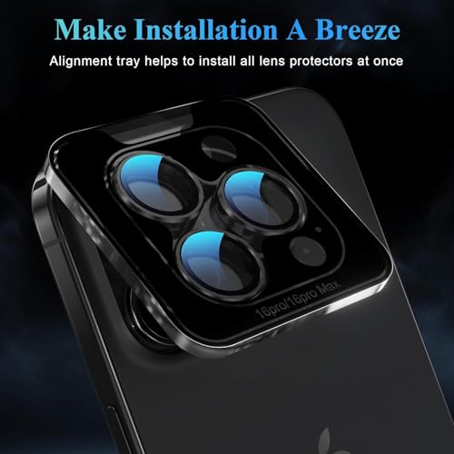Camera Protector Metal Ring for iPhone 16 Pro/iPhone 16 Pro Max HD Tempered Glass Individual Lens Protective Cover, Black - color: Black