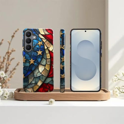 Compatible with Samsung Galaxy S26 Case,Glossy Case All-Round Protection Shockproof Anti-Scratches TPU Cover,Cases for Man Woman-American Flag Stained Glass - color: American Flag Stained Glass, size: Galaxy S26