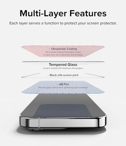 Ringke for iPhone 15 Pro Max Screen Protector [Full Cover Glass] | Custom-Fit Installation Tool, Case Friendly Shatterproof Premium 9H Hardness Tempered Glass - size: iPhone 15 Pro Max