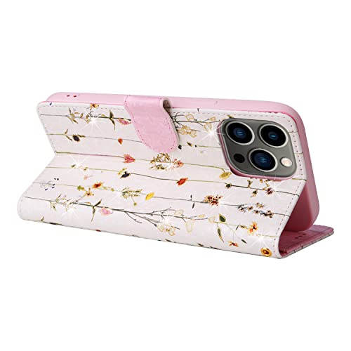 UEEBAI Wallet Case for iPhone 14 Pro, PU Leather Phone Cover Kickstand RFID Blocking Flip Case Card Slots Wrist Strap Relief Engraved Pattern Magnetic Closure Flower Folio Wallet, Vine - color: Vine, size: iPhone 14 Pro