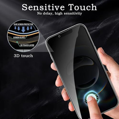Privacy Screen Protector for iPhone 16e/14/13/13 Pro, Shatterproof Tempered Glass Accessories, Anti Spy Tempered Glass Film, Case Friendly Ultra Resistant 9H Hardness Anti-Glare HD Black -3 Pack