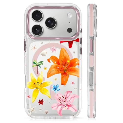Clear Magnetic Case for iPhone 17 Pro, Slim Anti-Yellow Transparent Cover, Military Grade Protection, Phone Cases for iPhone 17 Pro, Colorful Lily Floral Summer - color: Colorful Lily Floral Summer, size: Iphone 17 Pro