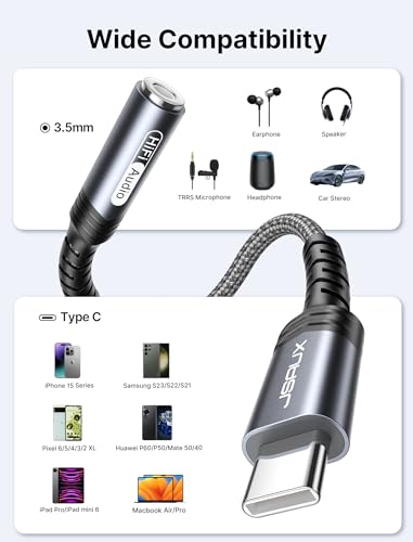 JSAUX 2-Pack USB C to 3.5mm AUX Audio Adapter for iPhone 17, Galaxy S25 - color: Grey, size: 2 x 0.6ft