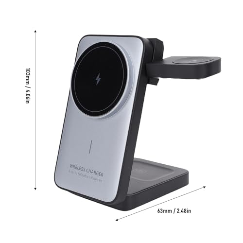 Wireless Charging Station, 3 in 1 Foldable Magnetic Fast Charger Stand for Phone Watch Earbuds, Portable 15W Charging Dock for Travel Office Home Desktop