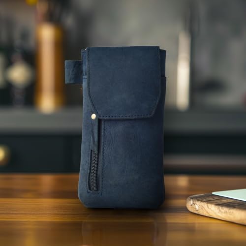 Leather Village Genuine Leather 7”x3.5” Phone Holster Pouch with Belt Clip, Magnetic Closure, ID Card Holder - Blue Universal Case for iPhone, Samsung Galaxy, Google Pixel - color: Blue