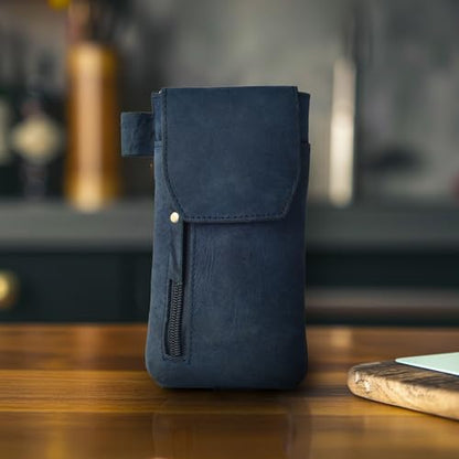 Leather Village Genuine Leather 7”x3.5” Phone Holster Pouch with Belt Clip, Magnetic Closure, ID Card Holder - Blue Universal Case for iPhone, Samsung Galaxy, Google Pixel - color: Blue