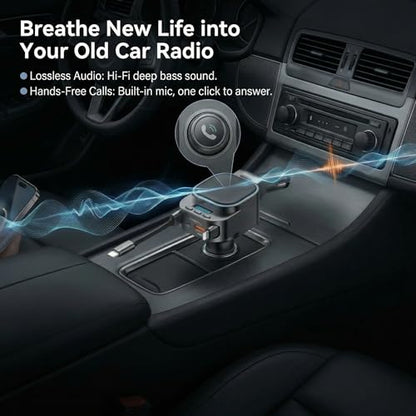 Bluetooth 5.3 Car Adapter, 96W FM Transmitter, 4-in-1 Retractable Charger