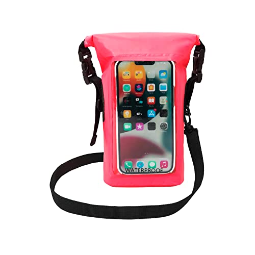 geckobrands Waterproof Phone Tote with 2L Dry Bag and Adjustable Strap – Protect Your Phone and Valuables While on The Go Neon Pink - color: Neon Pink