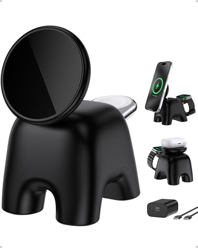 Magnetic Wireless Charging Station, Charger Stand for iPhone Apple Watch - color: Black