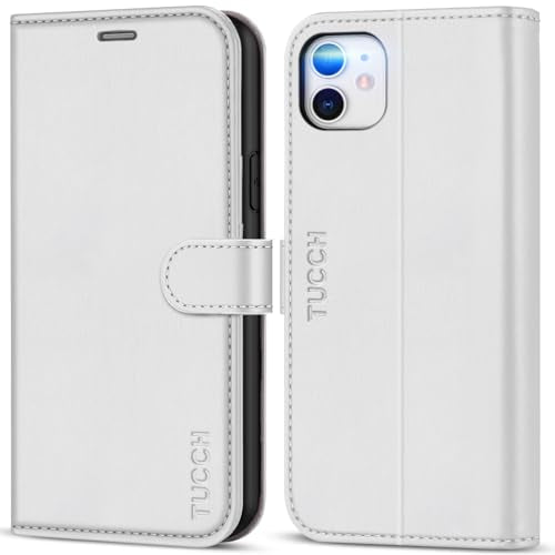 TUCCH Case Wallet for iPhone 11 (6.1") 2019, RFID Blocking Folio, White | 3 Card Holders, Kickstand, PU Leather, Magnetic Closure, Shockproof TPU Shell, Protective Flip Cover - color: White