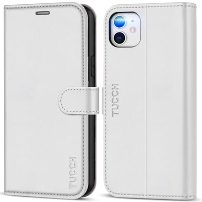 TUCCH Case Wallet for iPhone 11 (6.1") 2019, RFID Blocking Folio, White | 3 Card Holders, Kickstand, PU Leather, Magnetic Closure, Shockproof TPU Shell, Protective Flip Cover - color: White