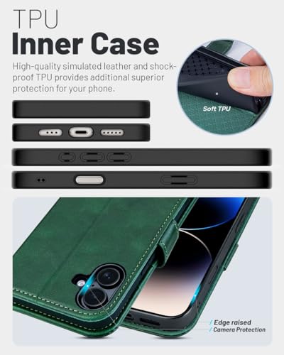 OCASE for iPhone 17 Wallet Case, Card Holder, Blackish Green | RFID Blocking, Kickstand, Magnetic Closure, PU Leather Flip Folio, Shockproof TPU Shell, Protective Phone Cover (6.3") 2025 - color: Blackish Green