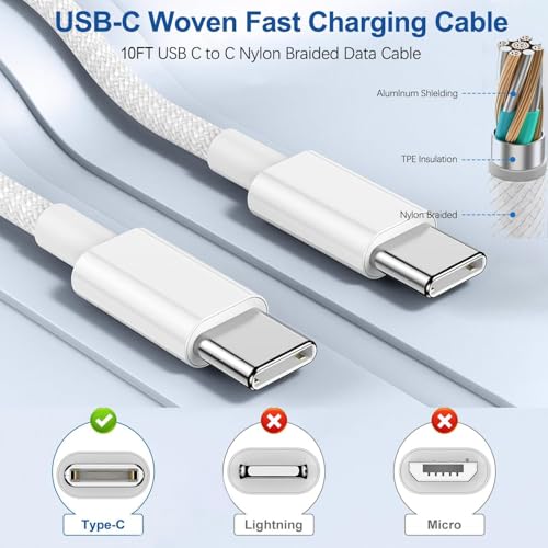 iPhone 17 16 Charger,USB C Wall Charger Block Chargers Fast Charging with 10FT USBC to C Woven Cable for iPhone 17e/17/17 Pro/17 Pro Max/17 Air/iPhone 16/16 Plus/16 Pro Max/16e/15/15Pro,iPad Pro - size: 1PACK 10FT