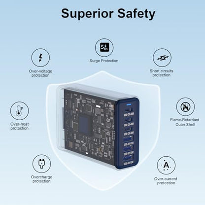 165W Charging Station, 6 Port Desktop Charger, 3 Ports 40W Blue - color: Deep Blue