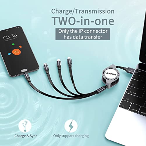 4 in 1 Multi Charging Cable, Retractable Multi Fast Charger Cable - size: 4 IN 1:2PACK
