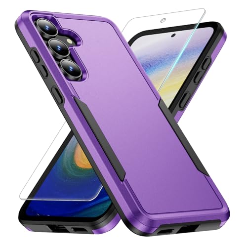 Phone Case for Samsung Galaxy S25 FE Case with Tempered Glass Screen Protector Soft TPU Inner Layer and Hard Back Cover Double Layer Design Phone Case for Women Men Girl Boy (Violet) - color: Violet, size: Galaxy S25 FE