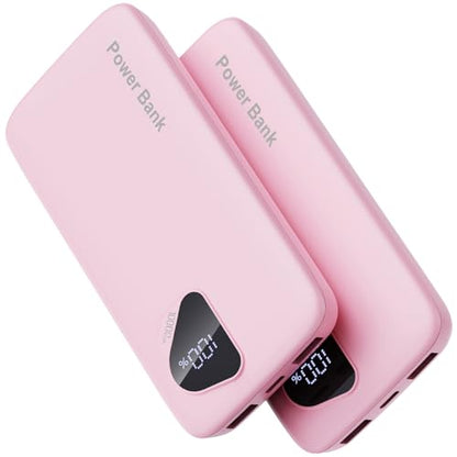 2026 2-Pack 10000mAh Portable Charger Battery Pack with Built in Cables - color: Pink