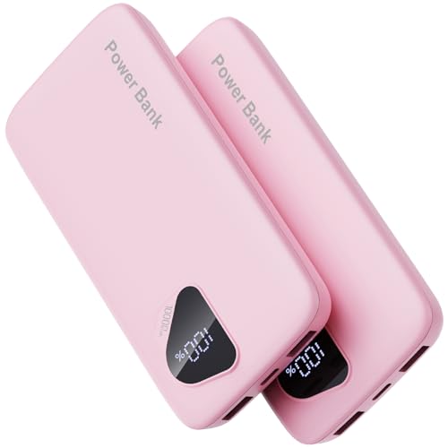 2026 2-Pack 10000mAh Portable Charger Battery Pack with Built in Cables - color: Pink