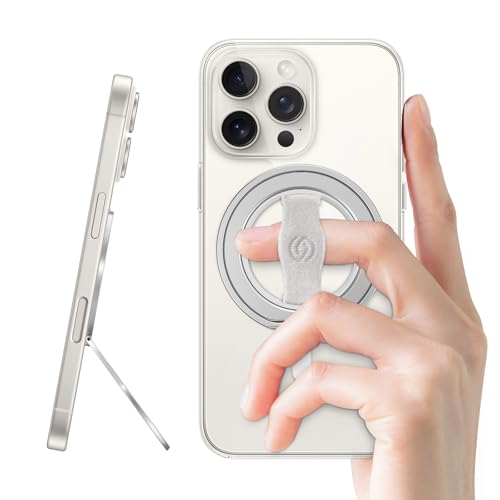 EWA MagOne 3rd Gen [Compatible with MagSafe] Phone Grip Stand with Finger Strap, Removable Magnetic Ring Holder Kickstand Loop for iPhone 17,16,15,14,13,12 Series (Silver) - color: Silver