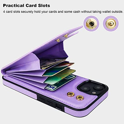Folosu Compatible with iPhone 14 Plus Case Wallet with Card Holder, 360°Rotation Finger Ring Holder Kickstand, RFID Blocking Leather Protective Double Buttons Shockproof Cover 6.7 Inch Purple - color: Purple, size: iPhone 14 Plus
