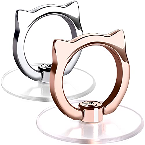 Cat Phone Ring Holder - EI Sonador Clear Cell Phone Ring Holder Transparent Stand Finger Grip (1 Silver + 1 Rose Gold Cat) - color: 1 Silver + 1 Rose Gold Cat