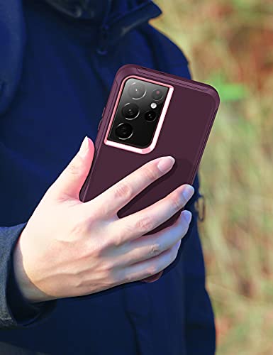 MXX Case Compatible with Galaxy S21 Ultra Case, 3-Layer Super Full Heavy Duty Body Bumper Cover/Shock Protection/Dust Proof, Designed for Samsung Galaxy S21 Ultra 5G 6.8 Inch 2021 (Plum) - color: Plum