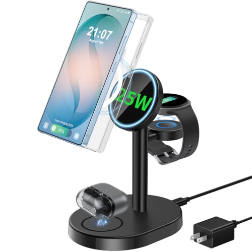 Hevanto 25W 3 in 1 MagSafe Wireless Fast Charger for Samsung Galaxy - color: Charcoal-Black, size: 25W