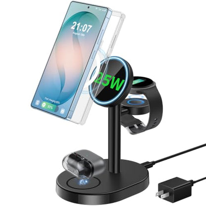 Hevanto 25W 3 in 1 MagSafe Wireless Fast Charger for Samsung Galaxy - color: Charcoal-Black, size: 25W
