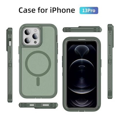 Magnetic for iPhone 13 Pro Case, Compatible with MagSafe, Shockproof Dustproof Drop Proof, Military Grade Double Layer Protection, Green - color: Magnetic Green, size: iPhone 13 PRO