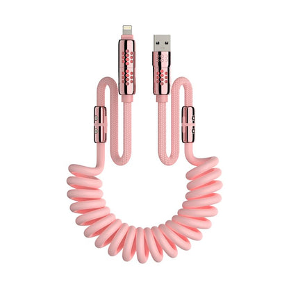 MFish 4 in 1 Coiled USB C Cable, 6.6FT, 240W, Pink - color: Pink（Coiled USB C Cable）