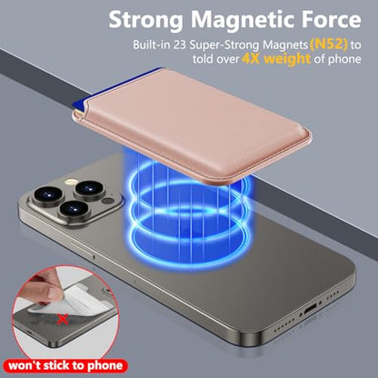 Homsctect Upgraded for MagSafe Wallet, Magnetic Phone Wallet 3 Cards Holder, Powerful 23 Magnets&Credit Card RFID Blocking, Slim&Leather, Magnetic Wallet for iPhone 16/15/14/13/12 Series-Rose Gold - color: Rose Gold