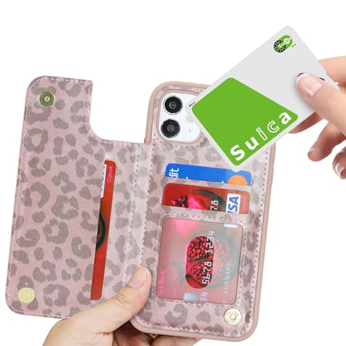 iCoverCase Compatible with iPhone 11 Case with Card Holder, Wallet Phone Case for Women Men RFID Blocking PU Leather Protective Case 6.1 Inch (Rose Gold Leopard) - color: Rose Gold Leopard