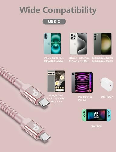 USBC to USBC Cable Fast Charging 66W, 2Pack 3FT USB C Cable, iPhone USB C - color: Pink, size: 3FT, style: USB C to USB C