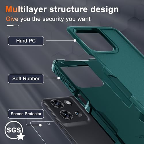 for Moto G 5G 2025 Case, Full Body Heavy Duty Rugged Shockproof Protective Phone Cover with Lanyard Strap, Tempered Glass Screen Protector, Dark Green | with Tempered Glass Screen Protector+Lanyard Strap,Rugged Shockproof Protective Phone Case - color: Da