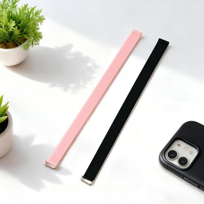 C-Shaped Silicone Clip Finger Phone Grip Strap – Reusable Stretchy Loop Holder for iPhone & Samsung Cases, Black + Pink