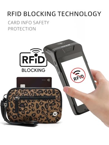 WESTBRONCO Wristlet Wallets for Women – RFID Blocking Quilted Nylon Phone Wallet, Card Holder Purse for Travel & Everyday Use - color: Leopard Print