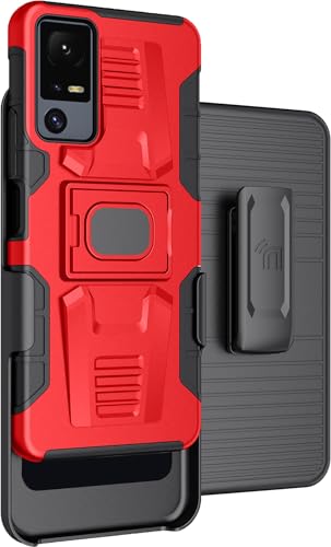 Nakedcellphone Rugged Combo for Jitterbug Smart 4 Phone Case - Red | Hybrid Cover + Belt Clip Holster, Rotating Holder, Ring Grip, with Kickstand, Mounting Plate, Fits Lively Smart4 or TCL 40XL - color: Red