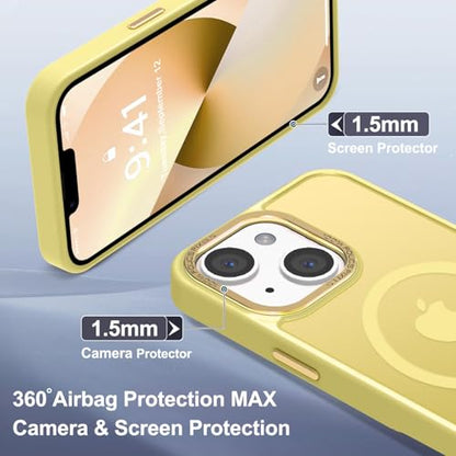 Newfuture Magnetic for iPhone 13/iPhone 14 Case Matte Shockproof, Yellow | Military Drop Protection, Slim Matte Anti-Fingerprint, Compatible with Magsafe, Camera Guard, Translucent Protective Cover - color: Yellow, size: iPhone 13/iPhone 14 6.1inch