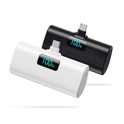 [2-Pack]Portable Charger for iPhone 17/16/15 Series,Upgraded 6000mAh PD USB C Power Bank Built-in USB-C Connector, Battery Pack Compatible with iPhone 17/17 Pro/17 Pro Max/16/15 Series,Galaxy,Android - color: A-Black+White