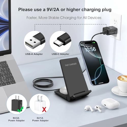 PDKUAI 2 in 1 Wireless Charger,[New Update] 25W Foldable Wireless Charging Station for Samsung Galaxy 25/24/23/Note 20/Buds3,Dual 15W Fast Dual Induction Charge Stand for iPhone 17/17 Pro/16/15/14 - color: Black-New