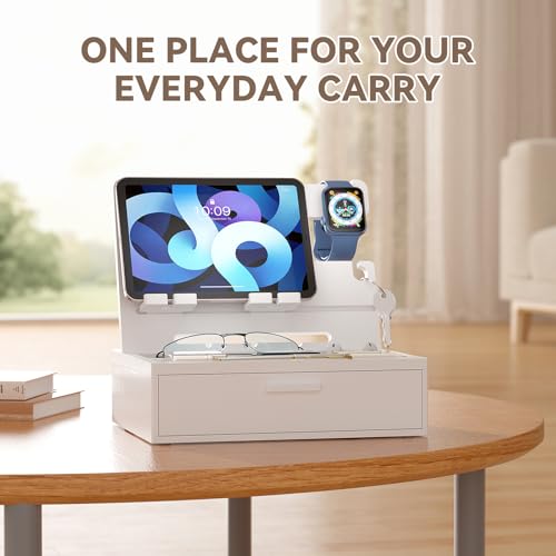 Pezin&Hulin Docking Station with Drawer, Nightstand Organizer (White) - color: White