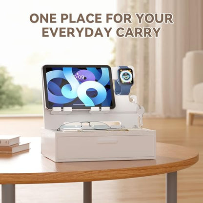 Pezin&Hulin Docking Station with Drawer, Nightstand Organizer (White) - color: White
