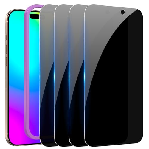 WHPXJY for iPhone 17/ iPhone 16 Pro 6.9 inch with 4 Pack Privacy Tempered Glass Screen Protector – Anti-Spy, Anti-Scratch, Easy Installation, Shock Proof& Face ID Compatible - size: iPhone 16 Pro -6.3Inch