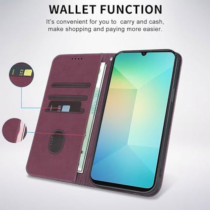Wallet Case for Samsung Galaxy A06 5G 2025 - PU Leather Flip Cover with Card Holder Slots, Strong Magnetic Folio Kickstand Phone Case, Wine Red - color: Wine Red, size: Samsung Galaxy A06 5G 6.7"