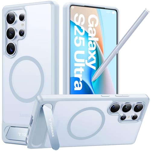TORRAS Strong Magnetic & Seamless Stand for Samsung Galaxy S25 Ultra Case, Fit for MagSafe, Mil-Grade Drop Protection, Kickstand for Samsung Galaxy S25 Ultra Case, Translucent Back/Silverblue Edge - color: Light Blue, size: Galaxy S25 Ultra