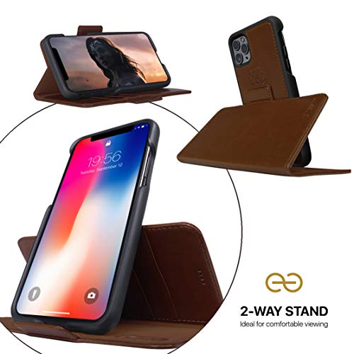Dreem Fibonacci 2-in-1 Wallet Case for Apple iPhone 11 - Luxury Vegan Leather, Magnetic Detachable Shockproof Phone Case, RFID Card Protection, 2-Way Flip Stand - Chocolate - color: Chocolate, size: iPhone 11