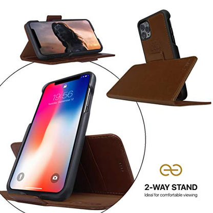 Dreem Fibonacci 2-in-1 Wallet Case for Apple iPhone 11 - Luxury Vegan Leather, Magnetic Detachable Shockproof Phone Case, RFID Card Protection, 2-Way Flip Stand - Chocolate - color: Chocolate, size: iPhone 11