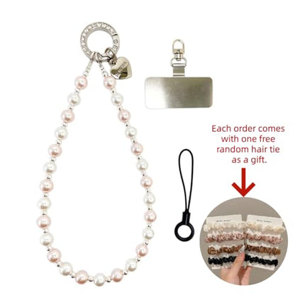 Phone Charm Wrist Strap for Women, Detachable Anti-Theft Cell Phone Case Camera AirPods Bags Keychains Lanyard with Tether Tab for iPhone, Samsung and Most Smartphones, Hand-free Beaded Chain (Pink) - color: Pink