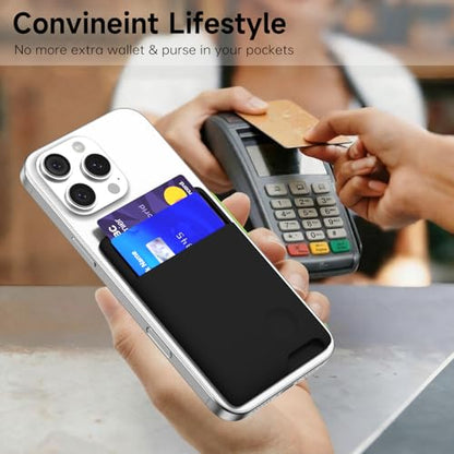 oakxco Phone Wallet Stick On, Secure Phone Card Holder Silicone, Adhesive Pocket Sleeve ID Credit Card, Slim Thin Card Case for Men Women Cute, Compatible with Apple iPhone Samsung Pixel, Black - color: Black