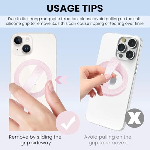 Magnetic Silicone Ring Grip Phone Holder, Loop Grip Phone Holder,Magnetic Phone Loop,Magsafe Phone Grip,Compatible with Magsafe for iPhone 16/15/14/13/12 Series (Pink Sparkle) - color: Pink Sparkle